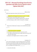 PSYC 435 Abnormal Psychology 2026&sol;2027 &ndash; Exam Practice Questions with 100&percnt; Correct Answers &lpar;Latest Update&rpar;
