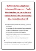 NEBOSH International Diploma in  Environmental Management &ndash; Practice  Exam Questions And Correct Answers  &lpar;Verified Answers&rpar; Plus Rationales 2026  Q&A &vert; Instant Download Pdf