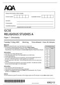 2025 GCSE AQA RELIGIOUS STUDIES PAPER 1 A CHRISTIANITY