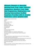 Ultimate Obstetric & Neonatal Nursing Exam Prep&colon; Labor&comma; Delivery&comma; Postpartum&comma; Newborn Care&comma; High-Risk Pregnancies&comma; Medications&comma; and Nursing Interventions Verified Questions Provided with A&plus; Graded Rationales Latest Updated 2026 