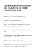 LEAN BRONZE CERTIFICATION EXAM SCRIPT 2026 FULL QUESTIONS AND CORRECT ANSWERS ALREADY PASSED