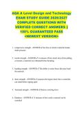 AQA A Level Design and Technology  EXAM STUDY GUIDE 2026&sol;2027  COMPLETE QUESTIONS WITH  VERIFIED CORRECT ANSWERS &vert;&vert;  100&percnt; GUARANTEED PASS  <NEWEST VERSION> 