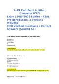 ALPP Certified Lactation Counselor &lpar;CLC&rpar; Exam 2025&sol;2026 &vert; 3 Versions with 300 Verified Questions & Correct Answers &vert; Graded A&plus;