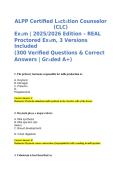 ALPP Certified Lactation Counselor &lpar;CLC&rpar; Exam 2025&sol;2026 &vert; 3 Versions with 300 Verified Questions & Correct Answers &vert; Graded A&plus;