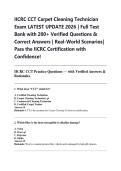 IICRC CCT Carpet Cleaning Technician  Exam LATEST UPDATE 2026 &vert; Full Test  Bank with 200&plus; Verified Questions &  Correct Answers &vert; Real-World Scenarios&vert;  Pass the IICRC Certification with  Confidence&excl; 