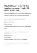 MGMT 201 Exam 1 Review &lpar;Ch&period; 1-3&rpar;  Questions and Answers &vert; Graded A&vert;&vert;  LATEST UPDATE 2026 