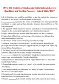 PSYC 375 History of Psychology 2026&sol;2027 &ndash; Midterm Exam Review Questions with Verified Answers &lpar;Latest&rpar;