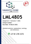 LML4805 Assignment 1 &lpar;DETAILED ANSWERS Semester 1 2026 - DISTINCTION GUARANTEED