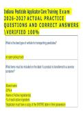 Indiana Pesticide Applicator Core Training Exam  2026-2027 ACTUAL PRACTICE  QUESTIONS AND CORRECT ANSWERS  VERIFIED 100&percnt;