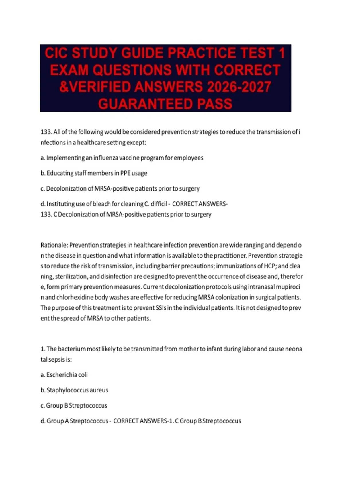 CIC STUDY GUIDE PRACTICE TEST 1 EXAM QUESTIONS WITH CORRECT &VERIFIED ...