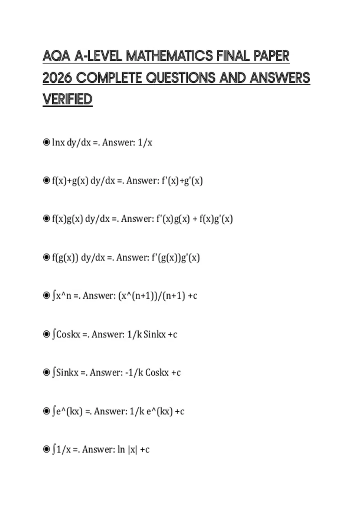 AQA A-LEVEL MATHEMATICS FINAL PAPER 2026 COMPLETE QUESTIONS AND ANSWERS ...