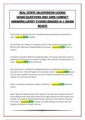 REAL ESTATE SALESPERSON LICENSE EXAM&vert;QUESTIONS AND 100&percnt; CORRECT ANSWERS&vert;LATEST &excl;&excl;&excl;&excl;2026&vert;GRADED A&plus;&vert; &lpar;EXAM READY&rpar;