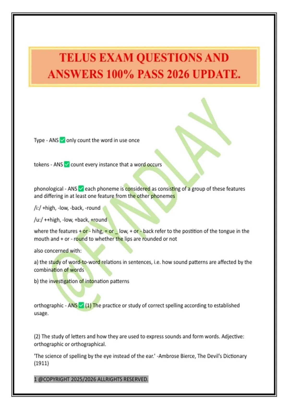 TELUS EXAM QUESTIONS AND ANSWERS 100% PASS 2026 UPDATE. - Telus International - Stuvia US
