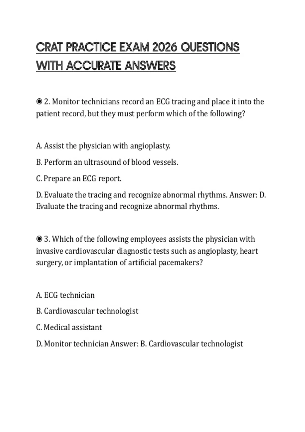 CRAT PRACTICE EXAM 2026 QUESTIONS WITH ACCURATE ANSWERS - CRAT - Stuvia US