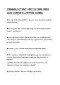 CRIMINOLOGY UNIT 3 NOTES FINAL PAPER 2026 COMPLETE ANSWERS VERIFIED