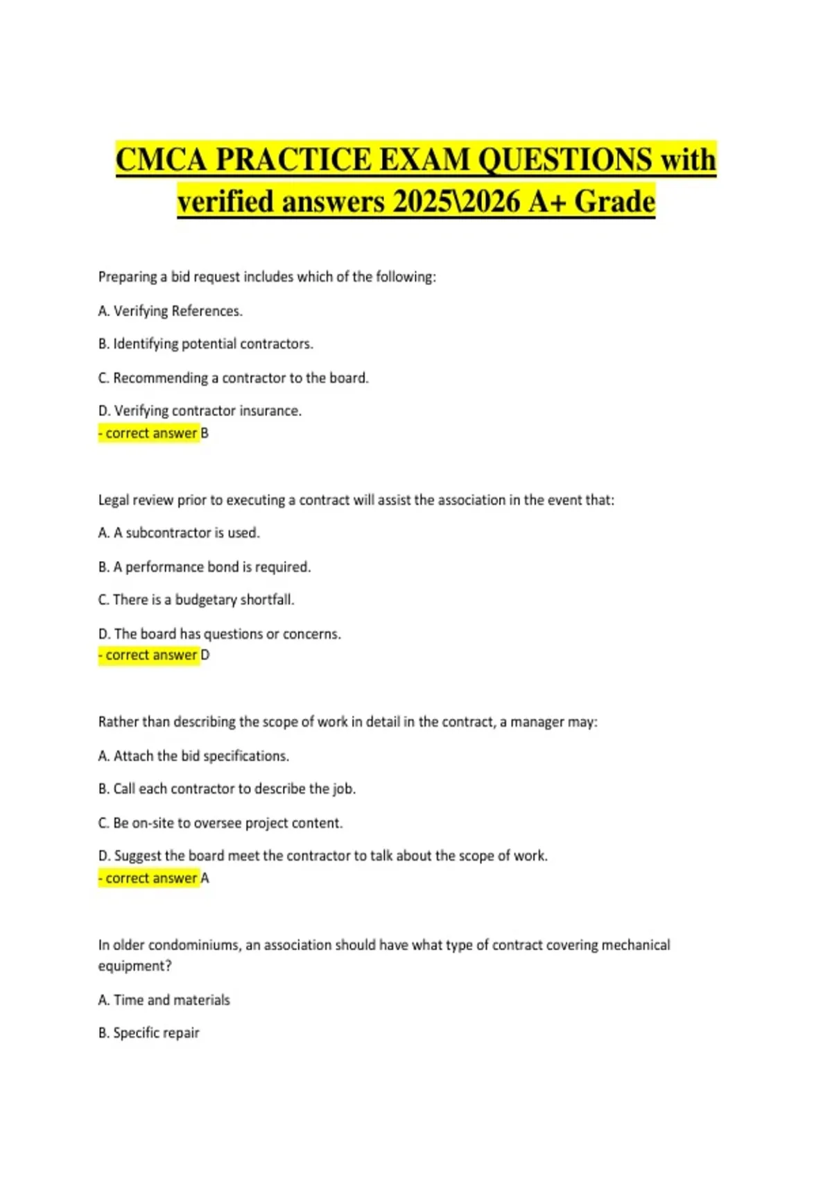 CMCA Certification Practice Exam Prep – Verified Questions & Answers ...