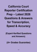California Court Reporter Certification Prep 2026 &vert; Latest Exam Questions & Answers &vert; Updated Study Guide