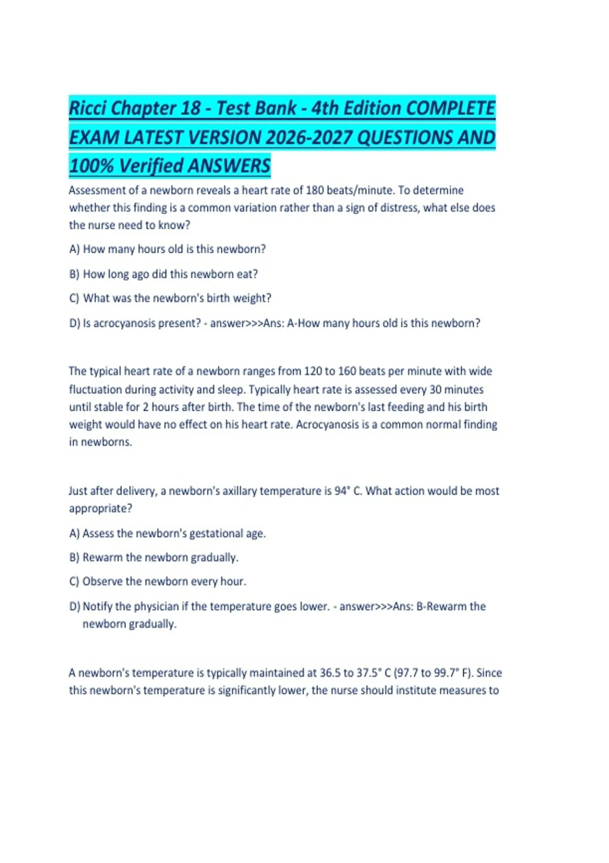 Ricci Chapter 18 - Test Bank - 4th Edition COMPLETE EXAM LATEST VERSION ...