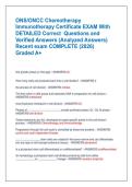 ONS&sol;ONCC Chemotherapy  Immunotherapy Certificate EXAM With  DETAILED Correct Questions and  Verified Answers &lpar;Analyzed Answers&rpar;  Recent exam COMPLETE &lpar;2026&rpar;  Graded A&plus;