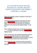 ACI CONCRETE FIELD TESTING TECHNICIAN- GRADE I 2026-2027 NEWEST QUESTIONS AND CORRECT ANSWERS &vert; A&plus; GRADE