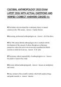 CULTURAL ANTHROPOLOGY 2023 EXAM LATEST 2026 WITH ACTUAL QUESTIONS AND VERIFIED CORRECT ANSWERS GRADED A&plus;