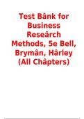Test Bank for Business Research Methods&comma; 5th Edition by Bell&comma; Bryman & Harley &vert; All Chapters &vert; Verified Questions & Detailed Answers