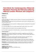 Test Bank for Contemporary Maternal-Newborn Nursing 8th Edition &lpar;2026&rpar; by Patricia Ladewig&comma; Marcia London & Michele Davidson &vert; Complete All Chapters &vert; A&plus; Graded &vert; Verified Questions and Detailed Rationales