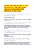 SOCIAL INFLUENCE - AQA A LEVEL PSYCHOLOGY &lpar;PAPER 1&rpar; EXAM QUESTIONS & ELABORATED ANSWERS PASSED 100&percnt;