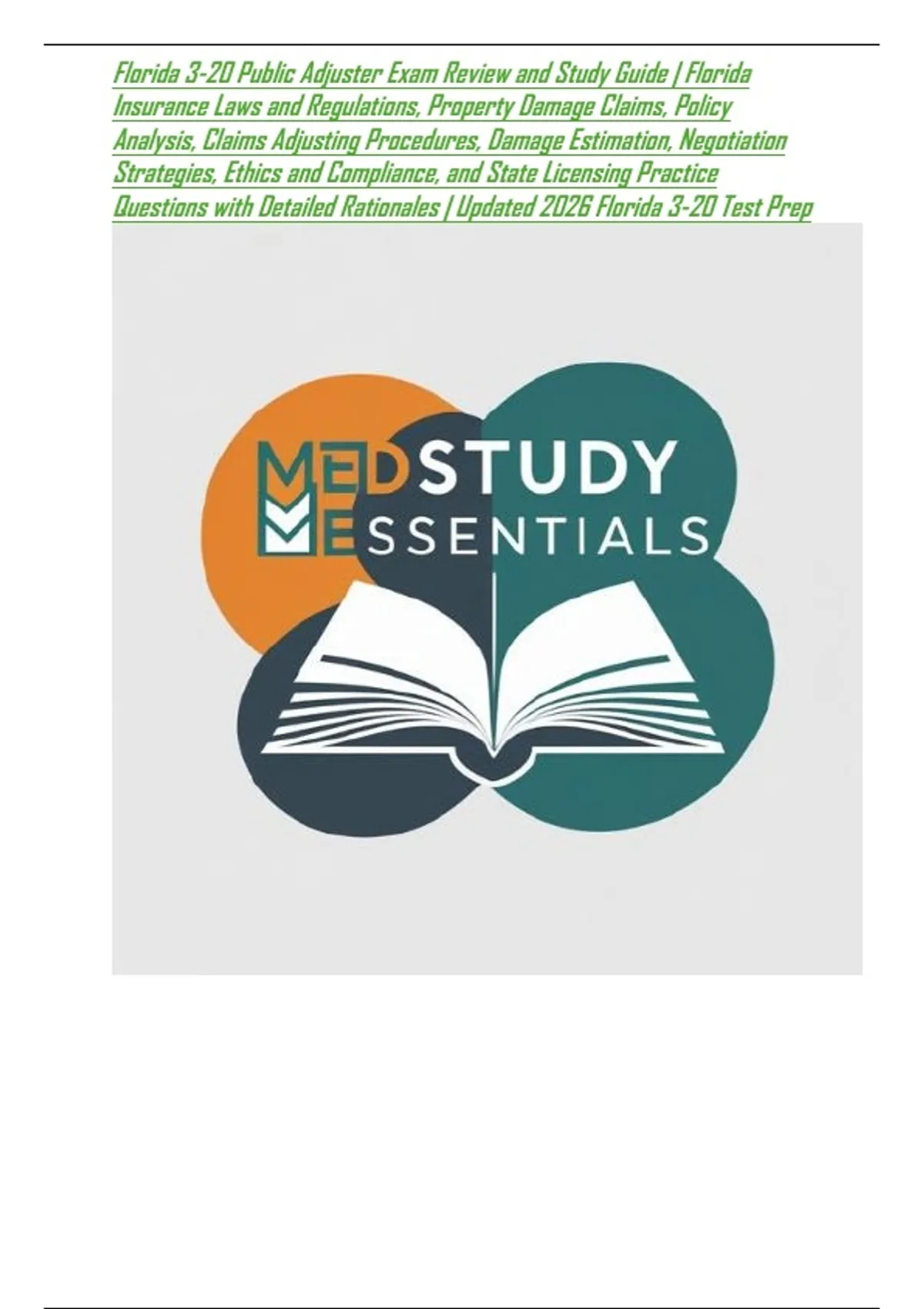 Florida 3-20 Public Adjuster Exam Review and Study Guide | Florida ...