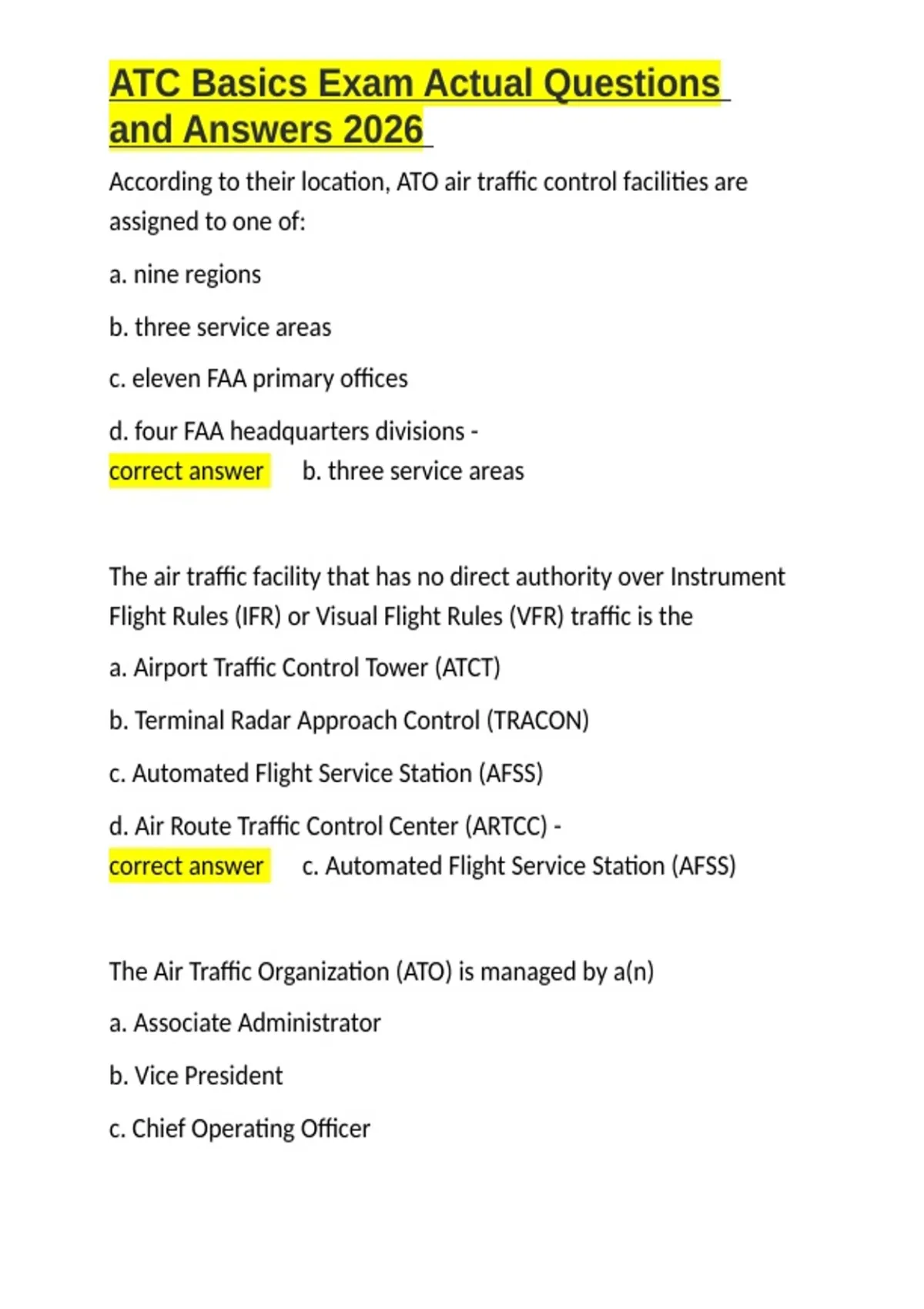 ATC Basics Exam Actual Questions and Answers 2026.docx - ATC . - Stuvia US