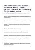 Ohio Life Insurance Exam&excl;&excl; Questions and Answers &lpar;Verified Answers&rpar; &vert;&vert;ACTUAL EXAM 2025 TEST&excl;&excl; Graded A&plus; &vert; 2025&vert;2026 EXAM UPDATE