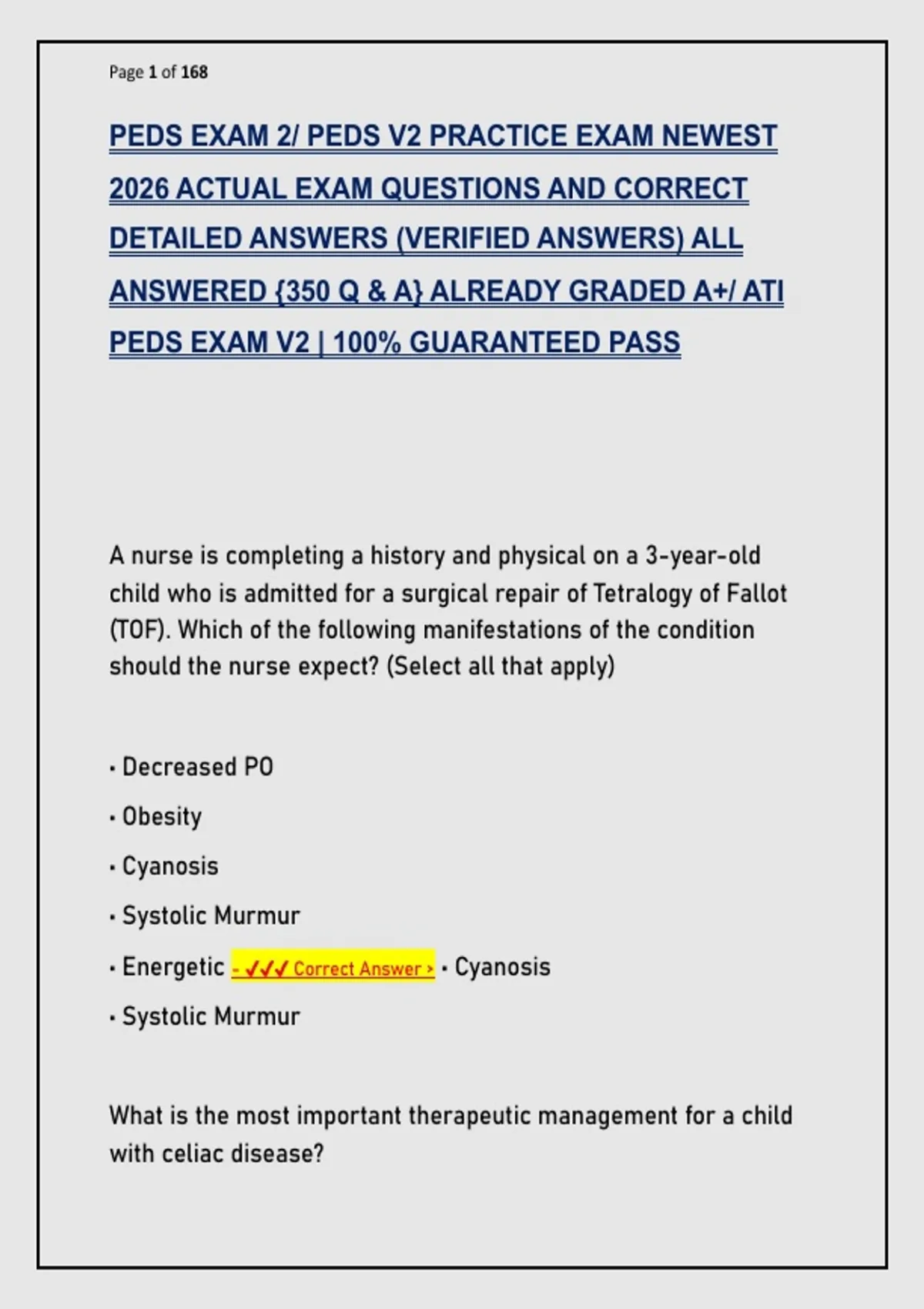 PEDS EXAM 2/ PEDS V2 PRACTICE EXAM NEWEST 2026 ACTUAL EXAM QUESTIONS ...