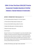OSHA 10-Hour Final Exam 2026&sol;2027 Practice Assessment Complete Questions & Verified Solutions &vert; General Industry & Construction