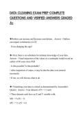 DATA CLEANING EXAM PREP COMPLETE QUESTIONS AND VERIFIED ANSWERS GRADED A&plus;