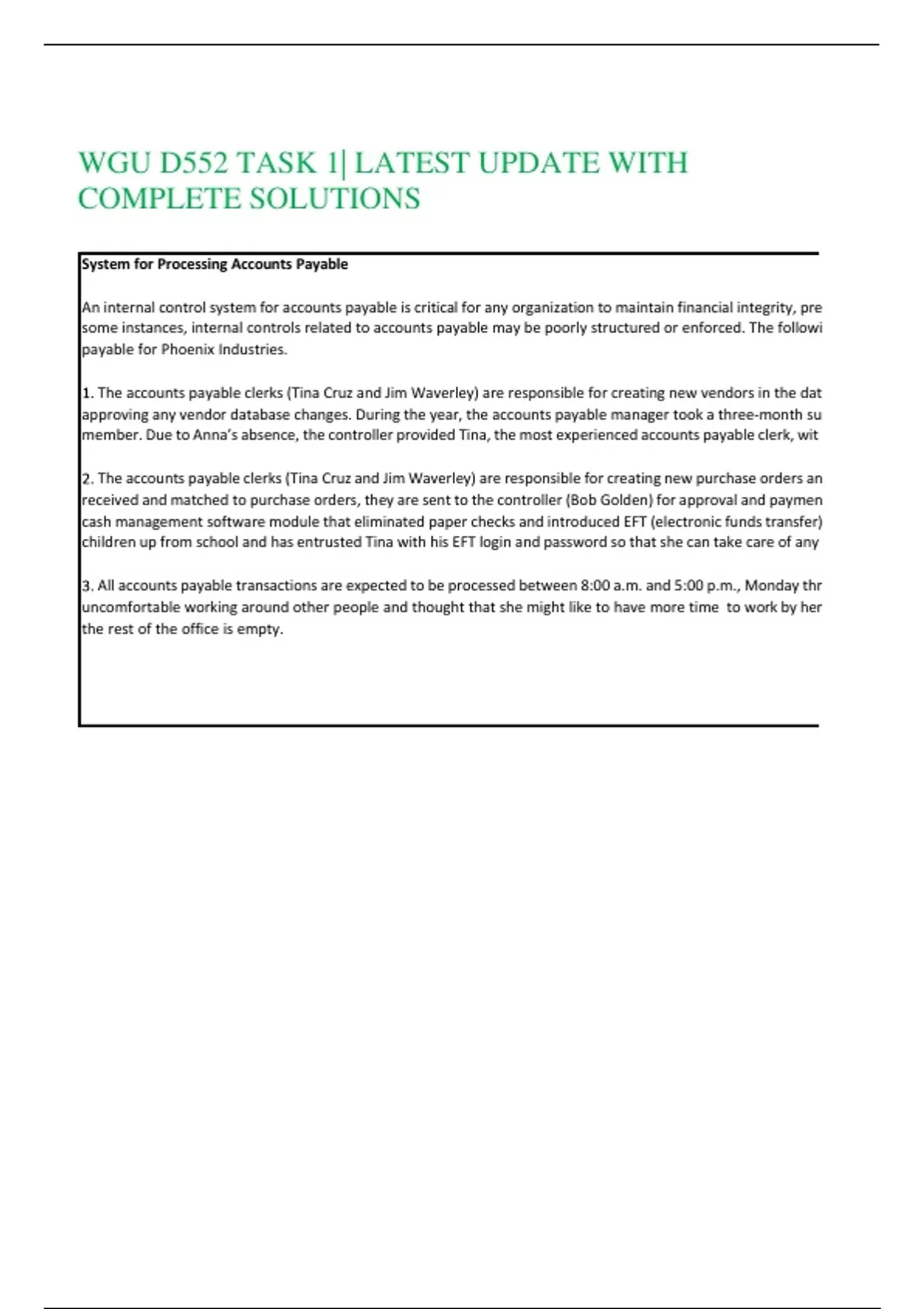 WGU D552 TASK 1 LATEST UPDATE WITH COMPLETE SOLUTIONS - D552 - Stuvia US