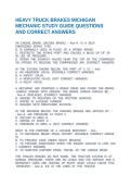 HEAVY TRUCK BRAKES MICHIGAN MECHANIC STUDY GUIDE QUESTIONS AND CORRECT ANSWERS