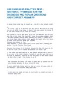 ASE A5 BRAKES PRACTICE TEST -SECTION 1- HYDRAULIC SYSTEM DIAGNOSIS AND REPAIR QUESTIONS AND CORRECT ANSWERS