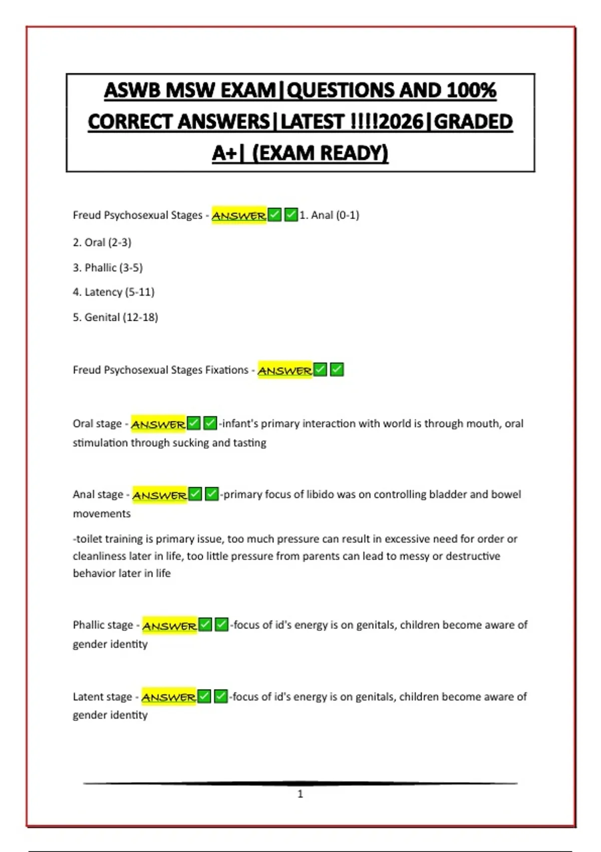 ASWB MSW EXAM|QUESTIONS AND 100% CORRECT ANSWERS|LATEST !!!!2026|GRADED ...