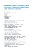 CERTIFIED STROKE REHABILITATION SPECIALIST &lpar;CSRS 2021&rpar; QUESTIONS AND CORRECT ANSWERS