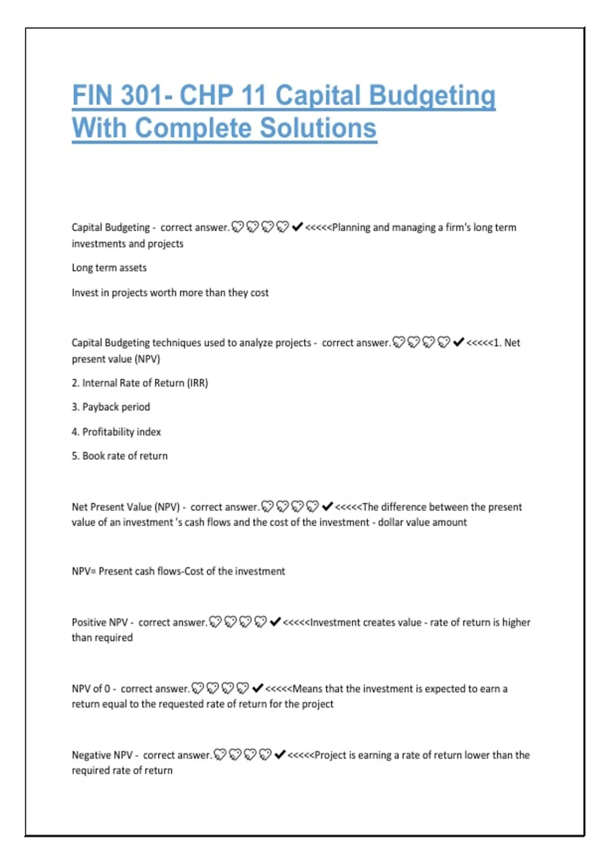 FIN 301 – Chapter 11 Capital Budgeting 2025/2026 with Complete ...