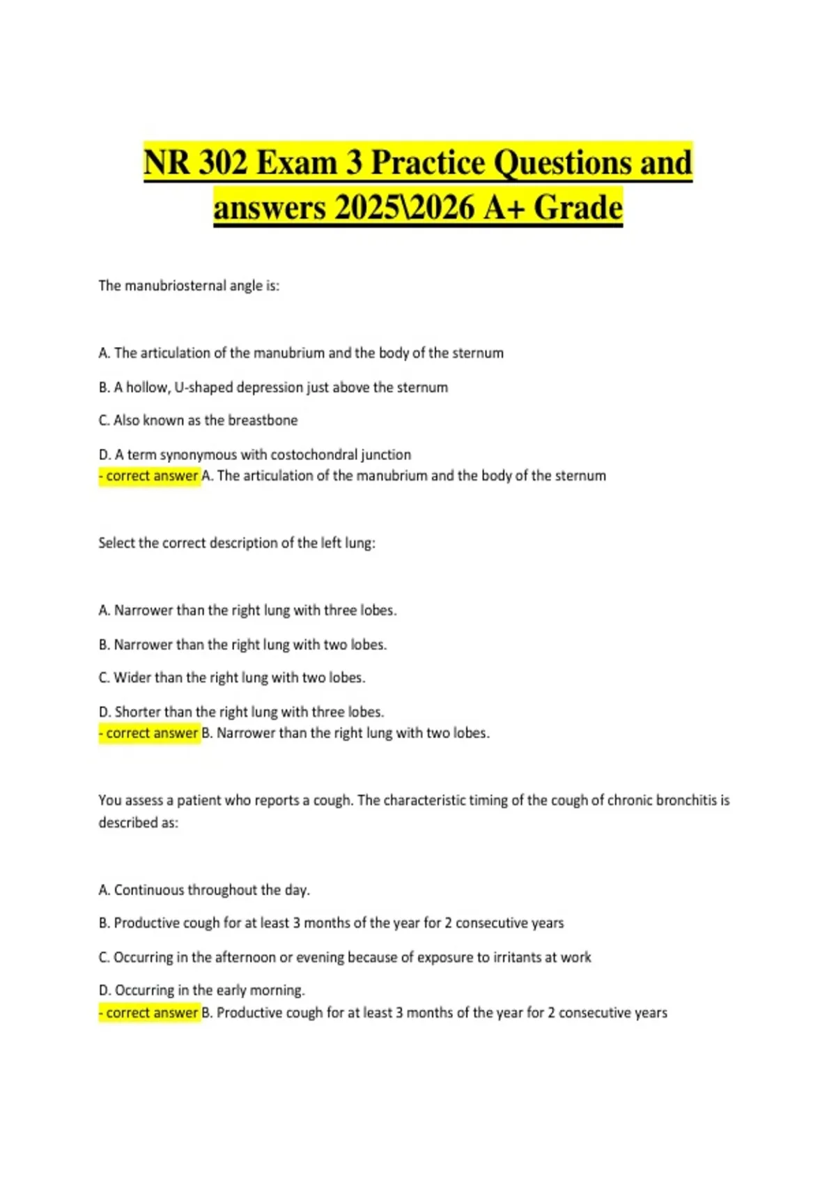 NR 302 Exam 3 Practice Questions and Answers 2025/2026 – Verified A+ ...