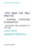 TEST BANK FOR LICENSURE EXAMINATION PNLE PRACTICE TEST QUESTION 