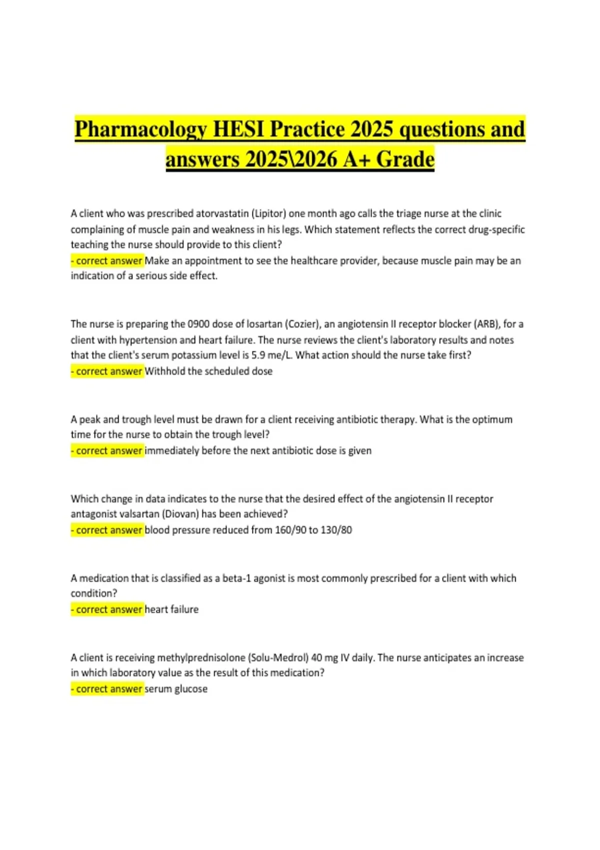 Pharmacology HESI Practice Exam – 2025/2026 A+ GradePharmacology HESI ...