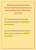 APPA CEFP Final Exam 2026-2027 &vert; Certified  Educational Facilities Professional &vert; All Questions and  100&percnt; Correct Detailed Answers &vert; Verified Answers &vert;  Latest Update&excl;&excl;