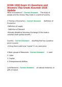 ECON 1500 Exam -1 Questions and Answers &lpar;Top Grade Assured&rpar; 2026 Update&period;