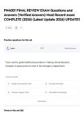 PN4001 FINAL REVIEW EXAM Questions and Answers &lpar;Verified Answers&rpar; Most Recent exam COMPLETE &lpar;2026&rpar; &lpar;Latest Update 2026&rpar; UPDATE&excl;&excl;