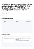 Fundamentals of Chemotherapy Immunotherapy Administration Exam &lpar;2026&rpar; UPDATE Verified Questions And Answers &vert; With 100&percnt; Correct Answers graded A&plus; Guaranteed Success&excl;&excl;