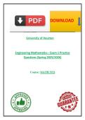University of Houston - MATH 3321&colon; Engineering Mathematics - Exam 1 Practice Questions