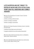 LUTZ'S NUTRITION AND DIET THERAPY 7TH EDITION BY MAZUR AND LITCH ACTUAL EXAM SCRIPT 2026 FULL QUESTIONS AND CORRECT ANSWERS