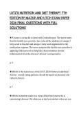 LUTZ'S NUTRITION AND DIET THERAPY 7TH EDITION BY MAZUR AND LITCH EXAM PAPER 2026 FINAL QUESTIONS WITH FULL SOLUTIONS